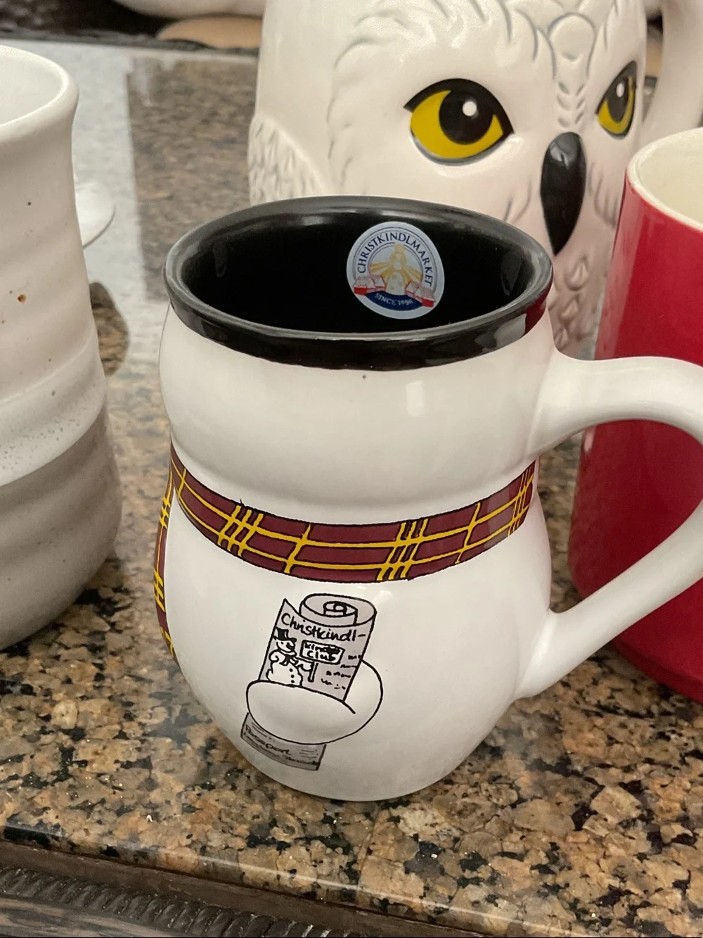 Ceramic Beer Stein Mug - White with Black Rim